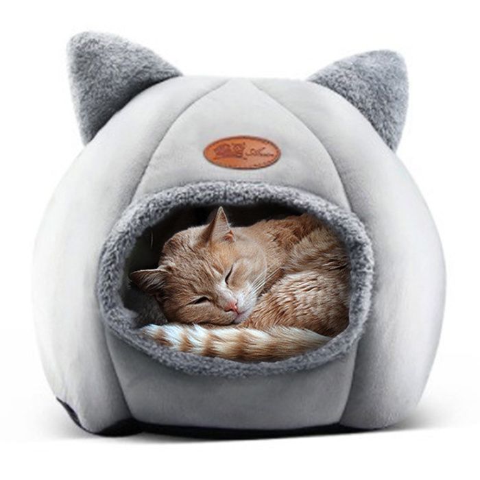 Comparer les prix de Lit-tente-grotte pour chats et chiots sac de couchage semi-fermé et moelleux canapé pour animaux dintérieur