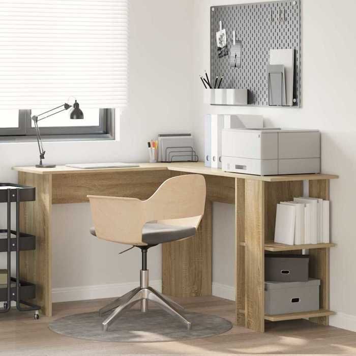 SALE 2026 Bureau moderne compact Marron - Bureau dangle avec rangement Chêne sonoma 140x113.5x75cm PRO870812452