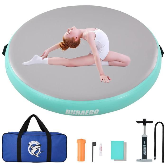 Tapis de gymnastique gonflable Tumbling Matte Air Matte Track avec pompe à air pour la maison rond diamètre 70 x 10 cm