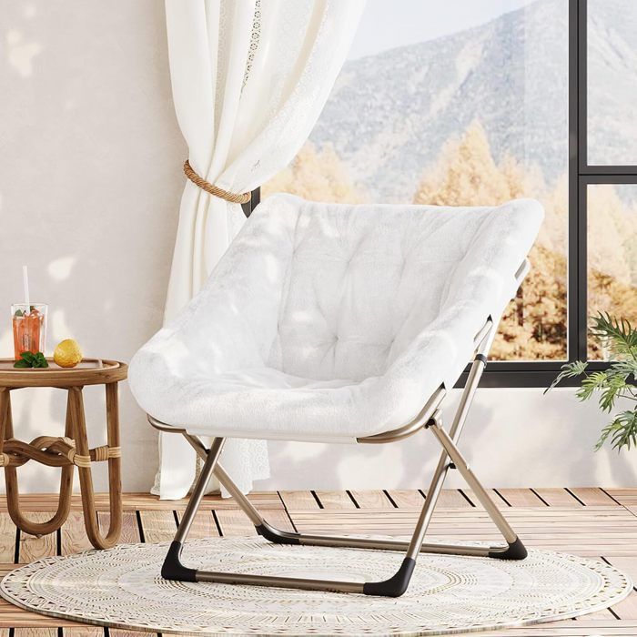 Fauteuil Cocooning-TOYS S-Fauteuil Relax/SALON/Confortable-avec Pied Métal-blanc 03