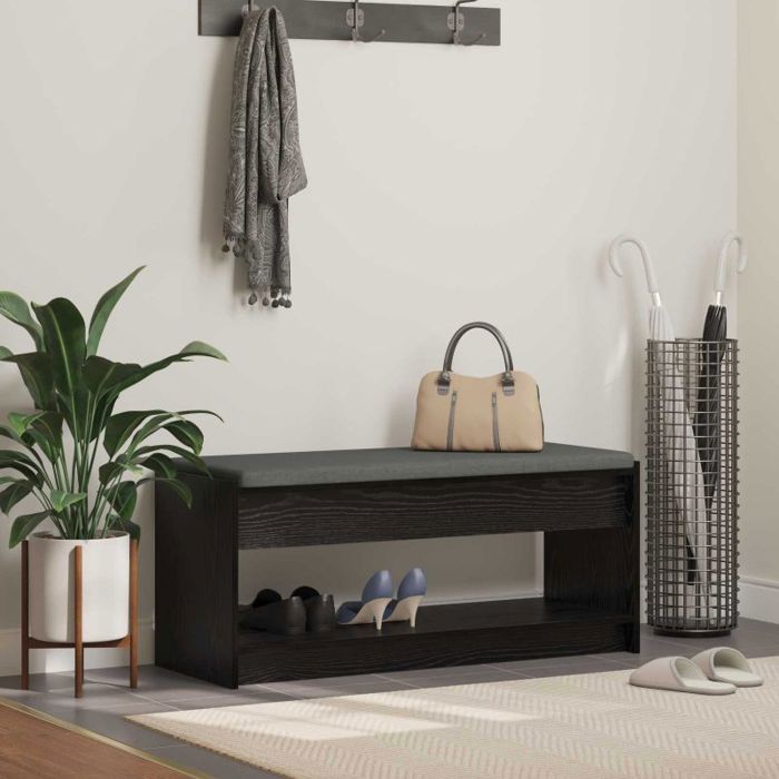 Banc dentrée - VIDAXL - 103 x 38 x 45 cm - Chêne noir - Coussin rembourré - Étagères de rangement