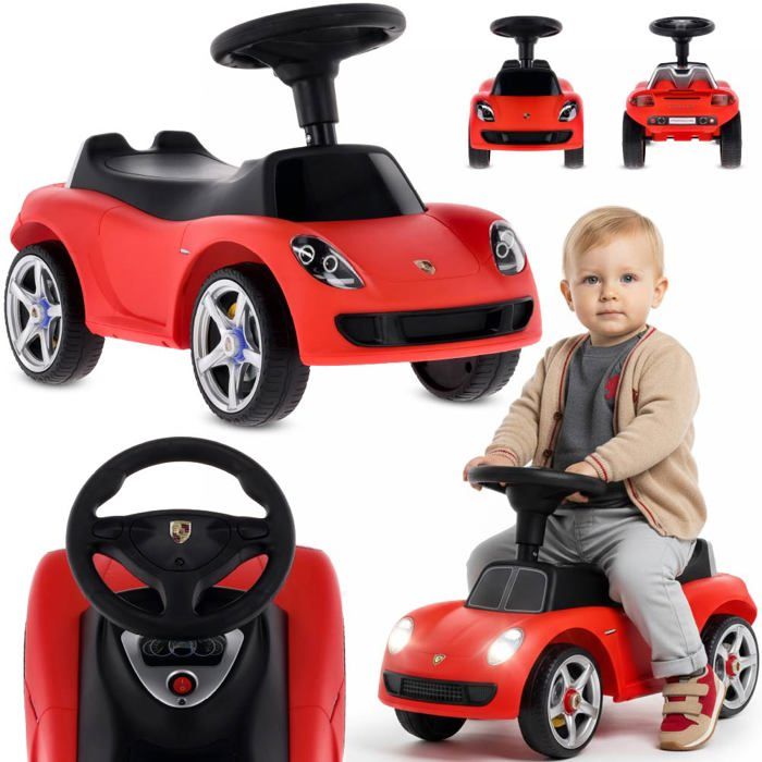 Porteur enfant voiture Porsche Carrera GT - 18 à 36 mois - klaxon - olant avec boutons phares - max 30 kg - Rouge