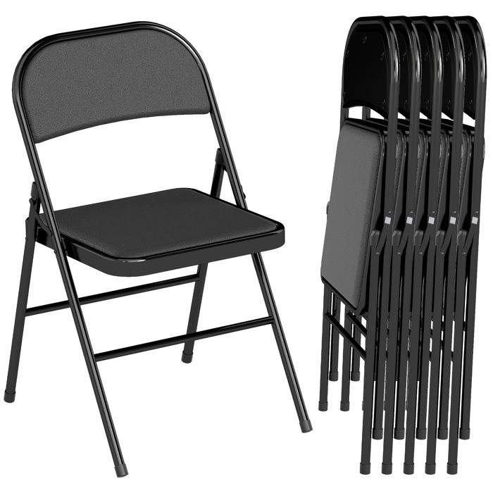 Lot de 6 chaises - HOMCOM - pliantes portables - avec coussin en revêtement synthétique et cadre en acier - noir