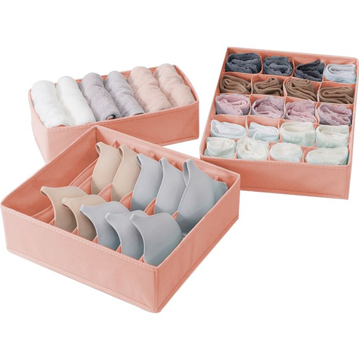 Lot 3 Boîtes Rangement Tissu Pliable Chaussettes Vêtements Tiroir Maison Organisateur Placard Label
