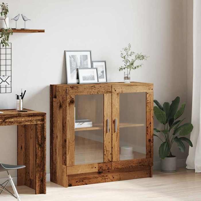 Armoire vitrine(1 PCS) - ZENCORE - Colonne Etagère à Livres - vieux bois 82 5x30 5x80cm - Bois dingénierie LH34852