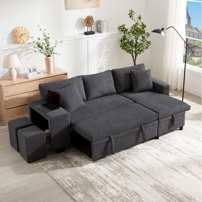 Canapé d’angle convertible 3-4 places gris 231 x 131 5 x 84 cm avec USB-C rangement