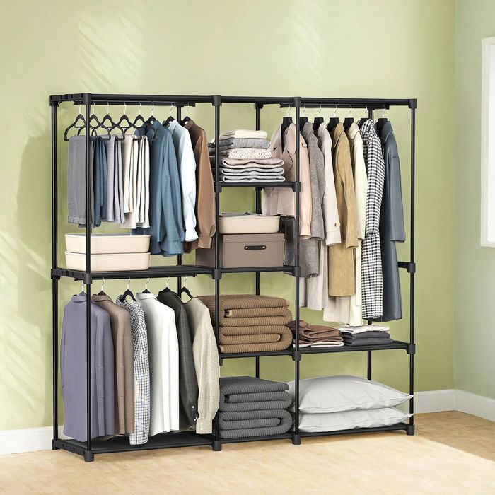 Armoire de chambre avec Tringles à Vêtements et Étagères en Tissu pour Chambre 182 x 43 x 182 cm Noir