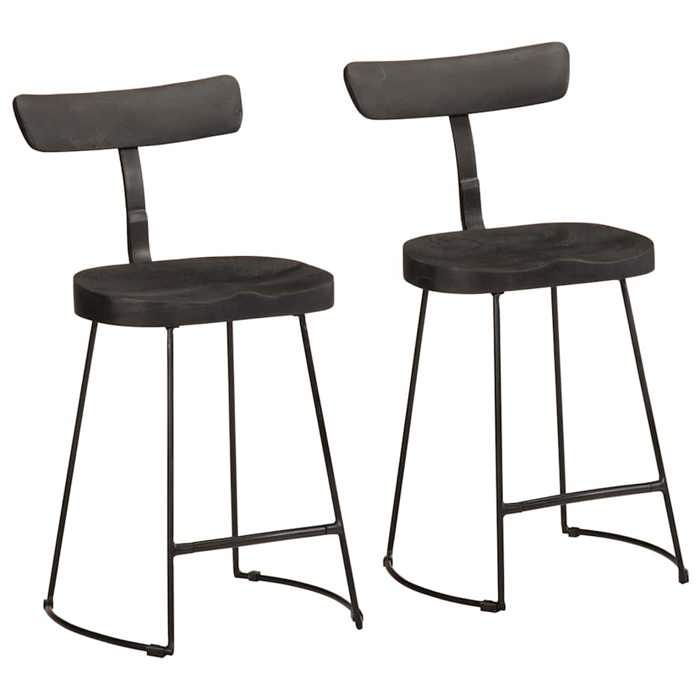 2 PCS Chaises haute Noir - Magnifique Tabourets de bar Classique pour Cuisine Café noir 49x43x79cm bois manguier massif 2769