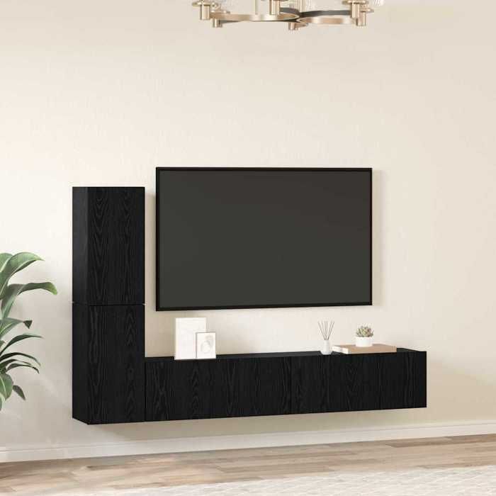 Armoires de Télévision - Noir - Meuble TV mural 2 pcs - Chêne noir Bois dingénierie 80x30x30.5 cm T3819
