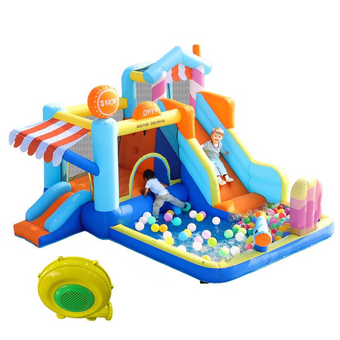 Piscine Gonflable Airefina Dino Planet – Toboggan Aquatique, Arche D’arrosage, Panier De Basket – 246x193x104 Cm – Pour Enfants Dès 3 Ans – Été Assuré