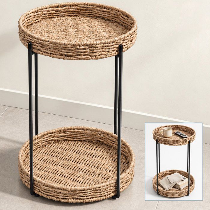 doporro Table dAppoint Ronde Bout de Canapé à 2 Étagères Amovibles Table Basse Noir Plateaux en PP Reglo-08