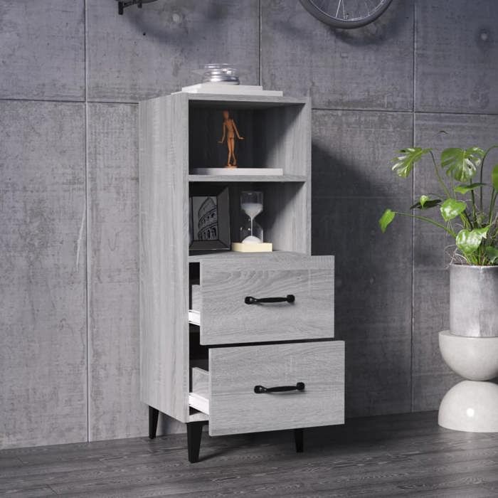 Armoire Vaisselier Durable - Gris - Buffet de cuisine - avec Rangement - Sonoma gris - 34 5x34x90cm - Bois dingénierie LH7722234