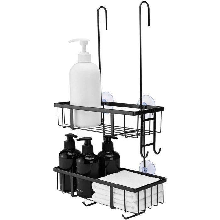 Étagère de douche suspendue - SWAPY - Double niveau - 60 cm de hauteur - Acier inoxydable - Antirouille - Noir