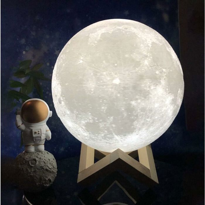 Lampe lune 3D 15cm avec télécommande - Nosheir - 3 couleurs LED support bois rechargeable USB