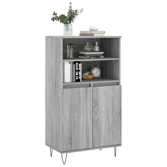 (14555)Meuble rangement - Buffet haut - contemporain - Sonoma gris 60x36x110 cm Bois dingénierie poid:28.88 kg