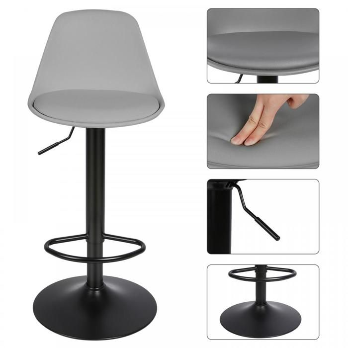 KEDIA Lot de 2 tabourets de Bar réglables en Hauteur et pivotants Dossier et Repose Chaises de Bar PU Cuir rembourré Gris clair