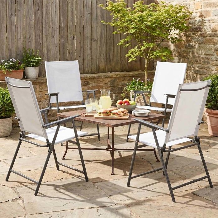 Chaise de jardin pliable - CRESTA - Lot de 4 - Structure métal antirouille - Charge 150 kg - Pliable Chaise de jardin pliable - CRESTA - Lot de 4 - Structure métal antirouille - Charge 150 kg - Pliable