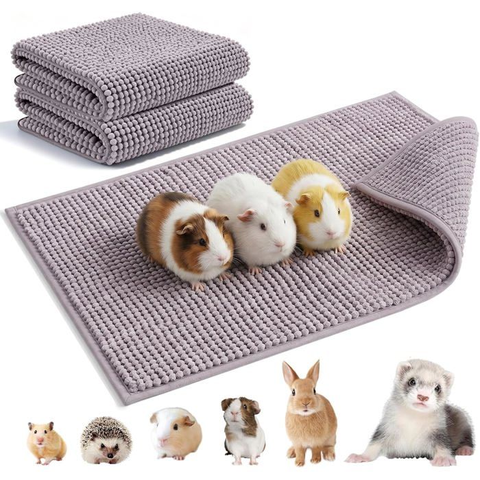 2 Tapis de Cage pour Animaux Gris 60 x 40 cm - Lavables et Réutilisables - Accessoires pour Cochon dInde Lapin Hamster et Chat