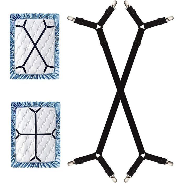 2Pcs Sangles De Support De Drap De Lit Longues Réglables Pinces Pour Drap De LitTendeurs Réglables En Croix Pour Drap-HousseComp