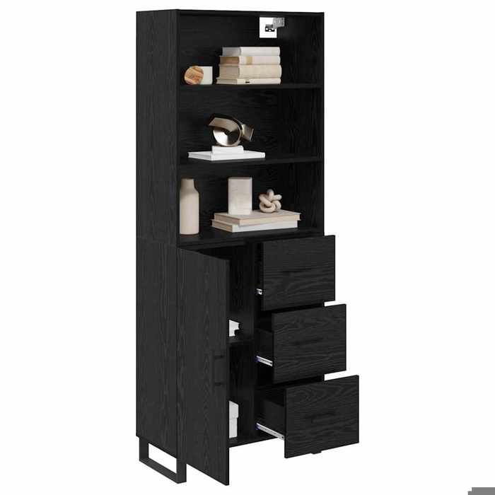 Haut Armoire avec tiroir - 2pcs - Meuble de rangement - design simple - bois dingénierie - chêne noir - 1 porte - 3 tiroirs - 69 5x