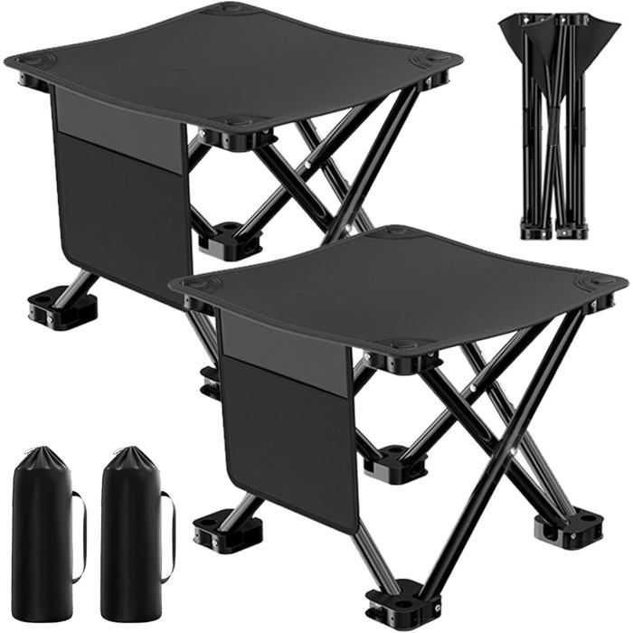 Tabouret télescopique renforcé pliable avec coussin hauteur 50cm charge 1000LB idéal camping et pêche extérieure