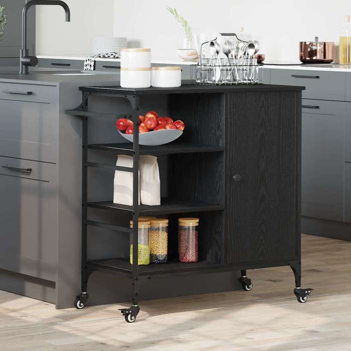 Chariot de cuisine - vidaXL - Desserte de cuisine - bois dingénierie - chêne noir - 87.5 x 39 x 84.5 cm@ihg70p