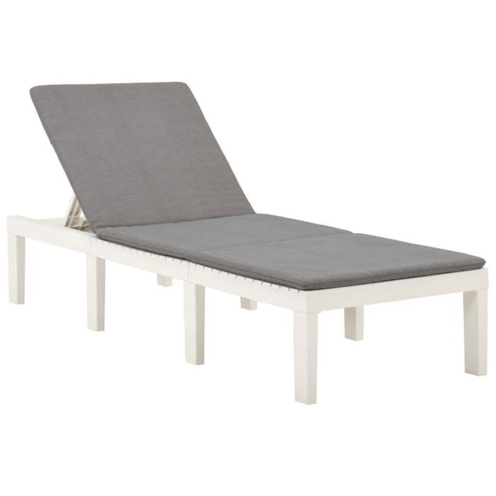 Chaise longue - COCO -(Anti UV) Bain de soleil - plastique - blanc - 195 x 65 x 32 cm - dossier réglable - coussin inclus 249179
