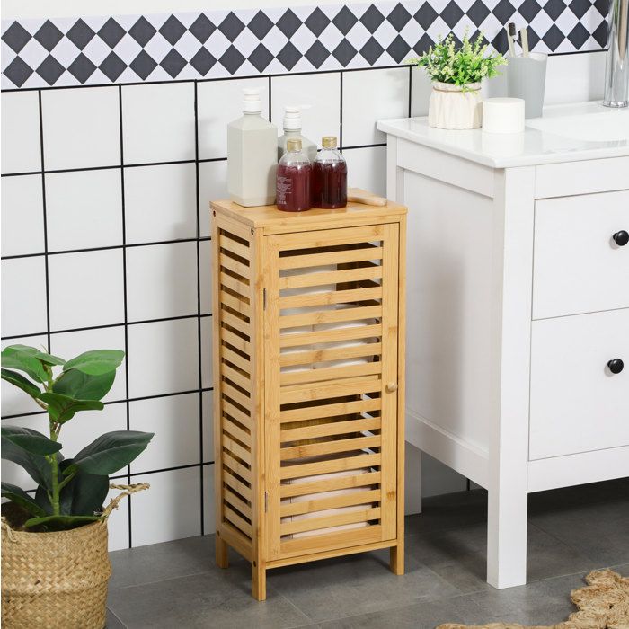 Armoire De Salle De Bain En Bambou Naturel Meuble Colonne A Lamelles FloraGrace Pour Salle De Bain Etagere Reglable 30x19 9x70cm