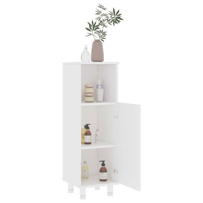 Promo“Armoire de Salle de Bain Blanc 30 x 30 x 95 cm en bois dingénierie avec 1 porte et 3 compartiments pour Salle de Bain 235922