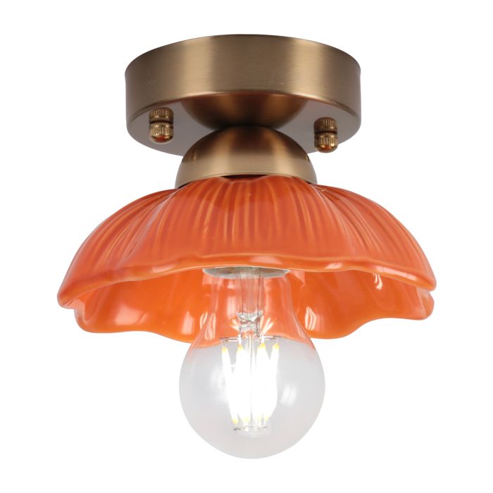 Plafonnier Luminaire en Verre Orange - WOTTES - 1 x Lampe de Plafond Créativité Fleur Décoratio E27 Laiton Éclairage Couloir