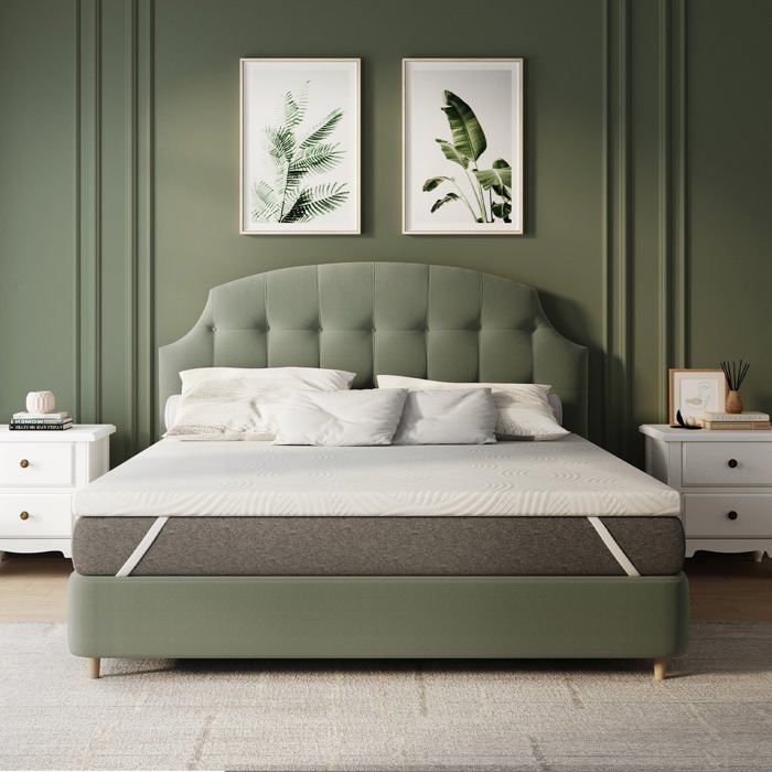Avenco Surmatelas - Mousse respirante et tissu en fibre de bambou - Housse lavable et dessous antidérapant - 5 cm - 90 x 190 cm