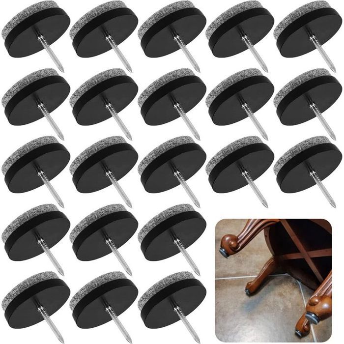 80pcs Patins de meuble en feutre - Avec clous en acier inoxydable Réduction de bruit et anti rayures - Noir 22x25mm
