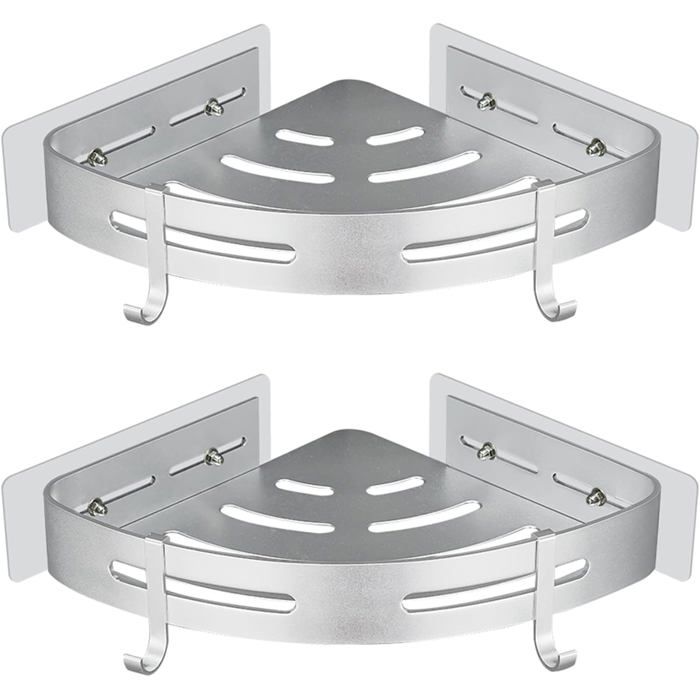Étagère de douche dangle argent en aluminium - 2 pièces - 22 5 x 22 5 x 4 5 cm - Montage mural - Sans perçage