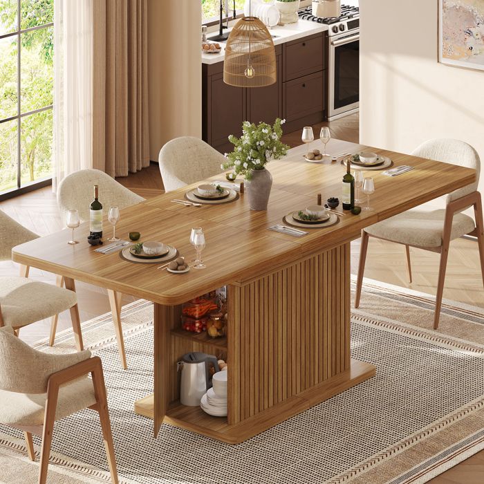 Table à manger extensible 120-160 x 80 cm rangement caché pieds réglables bois foncé