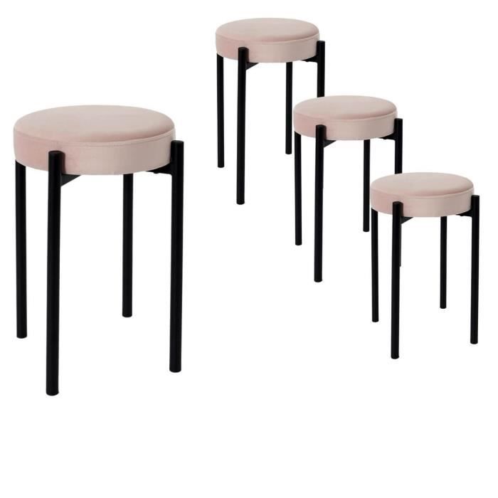 STACK - Lot de 4 Tabourets Empilables Rond Velours Rose - Cdiscount Maison