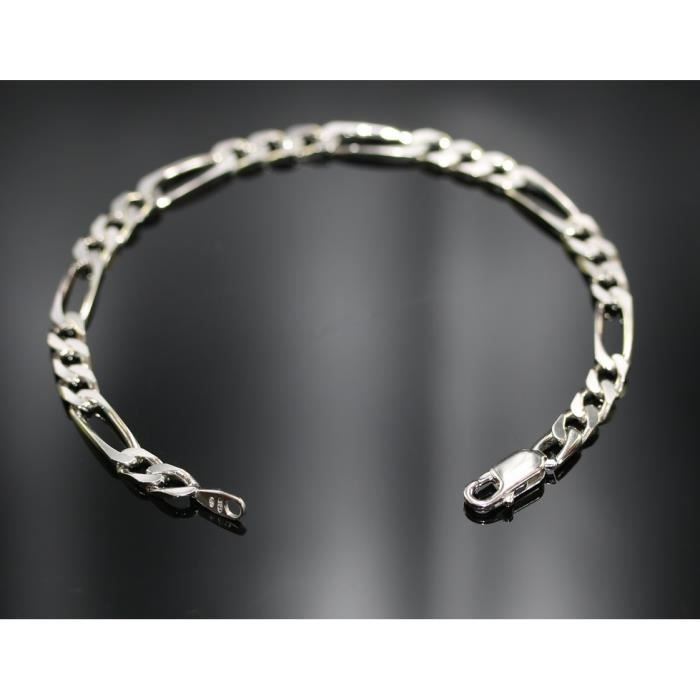 Bracelet en argent massif poinçonné 925 rhodié -ne noircit pas- pour homme taille 21cm et 5mm de largeur avec boite pour offrir