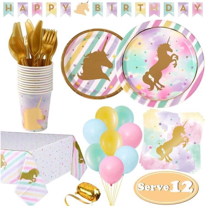 Décoration Anniversaire Licorne 4 Ans - Kit Complet Assiettes, Gobelets, Ballons, Nappe
