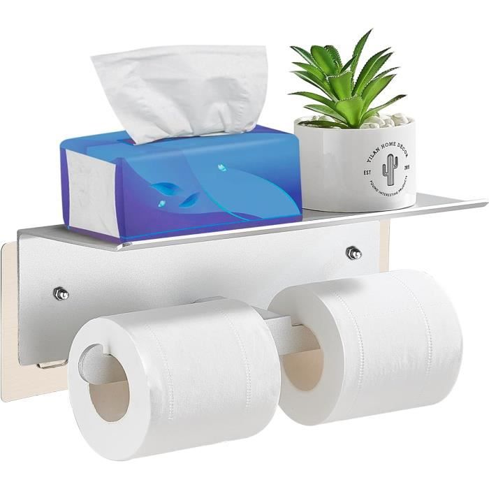 Porte Rouleau Papier Toilette Mural Avec étagère - Adhésif Ou Perçage - Noir Mat - Acier Inoxydable