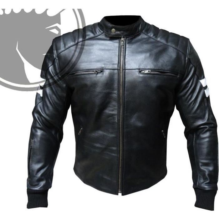 BLOUSON MOTO HOMME CUIR BIKER RETRO NOIR M