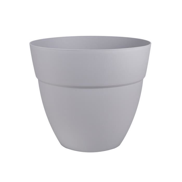 Pot de fleur rond Cancun Ø 50 x H.42,8 cm Gris Béton - Eda - Plastique - Avec réserve d'eau - Percé