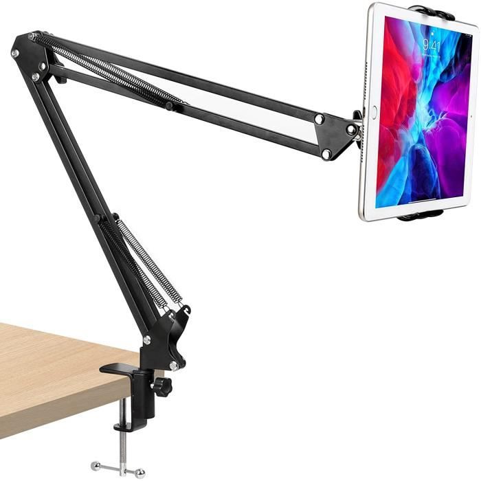 Support Téléphone/tablette à Bras Flexible 70 Cm Pour Lit – Rotation 360°, Double Pince, Noir/blanc