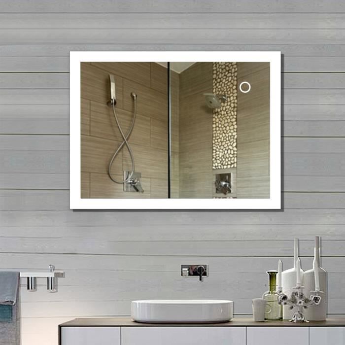 Miroir Salle De Bain Avec Eclairage Led Desembuage Sans Cuivre 800 600 4mm Multi Controle Par Un Touch Cdiscount Maison
