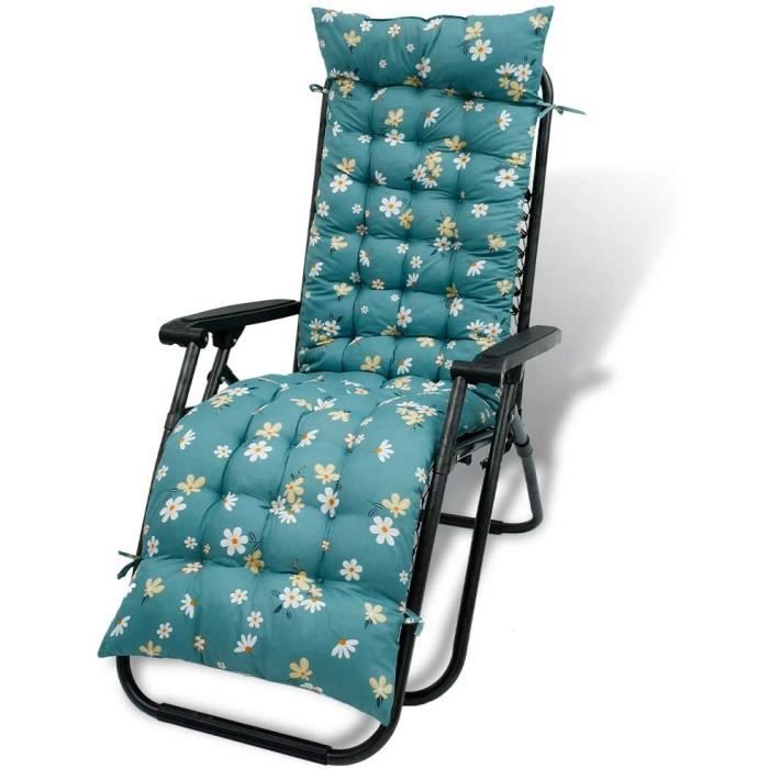 GELing Coussin Chaise Longue avec Anti-dérapant Transat Bain de Soleil Jardin Haut Epais pour Fauteuil，Gris,155X48X8cm