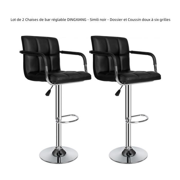 Lot de 2 Chaises de bar réglable DINGXIANG - Simili noir - Avec accoudoirs - Dossier et Coussin doux à six grilles - Charge max.120