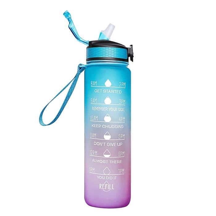 Bouteille d'eau en Verre 700ml avec Temps de Boire | Bouteille d'eau motivante Hy ate sans BPA