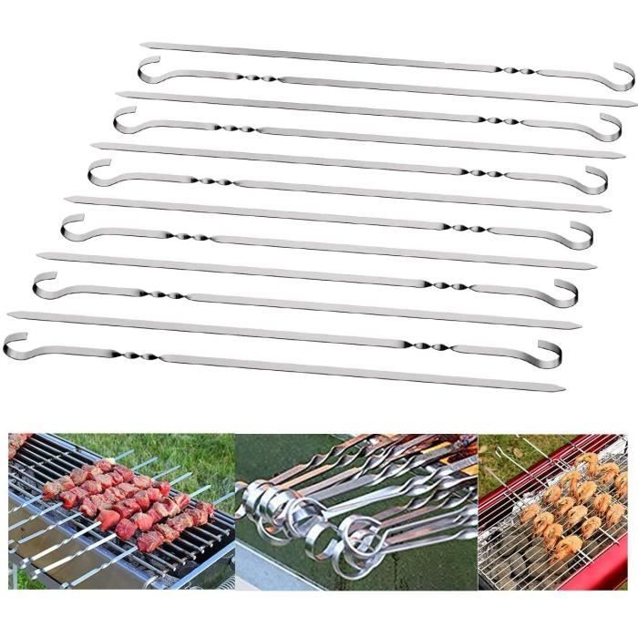 20 Brochettes Barbecue Inox 30 Cm - Réutilisables, Plate Pour Aliments, Avec 2 Pinceaux