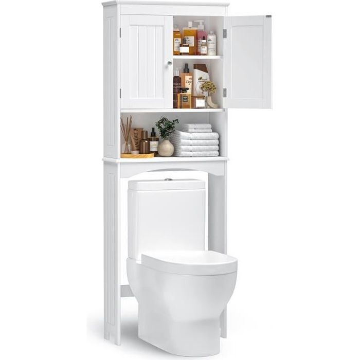 meuble colonne salle de bain bealife - rangement dessus toilettes wc - 1 étagère réglable - 2 portes - 3 étages