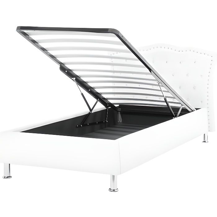 LIT SIMPLE AVEC RANGEMENT EN PU BLANC 90X200 CM - METZ ...
