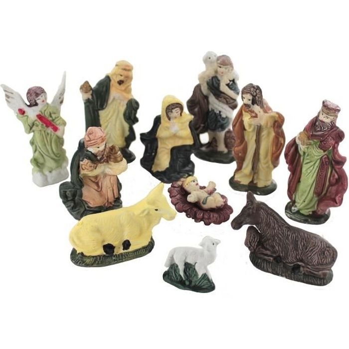 Figurines de Cr/èche Moderne 11-pi/èces Aspect Bois pour 9cm Figurines Santon