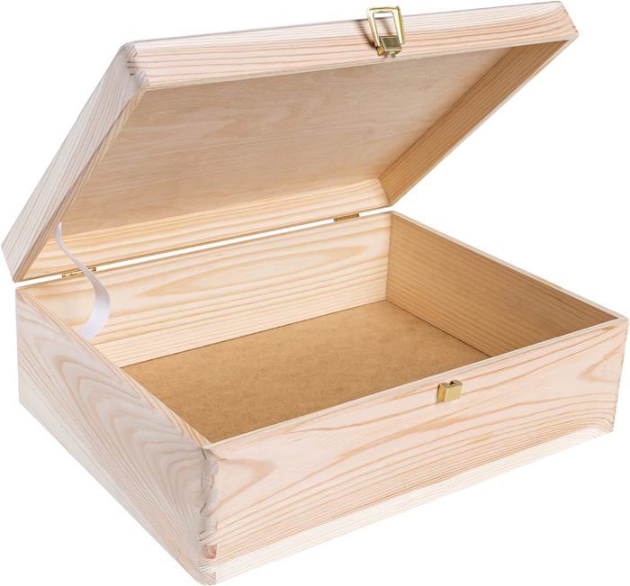 Boîte de Rangement en Bois à Décorer Blanc - Creative Deco - XL - 40 x 30 x 14 cm - avec Couvercle et Poignées - Maison